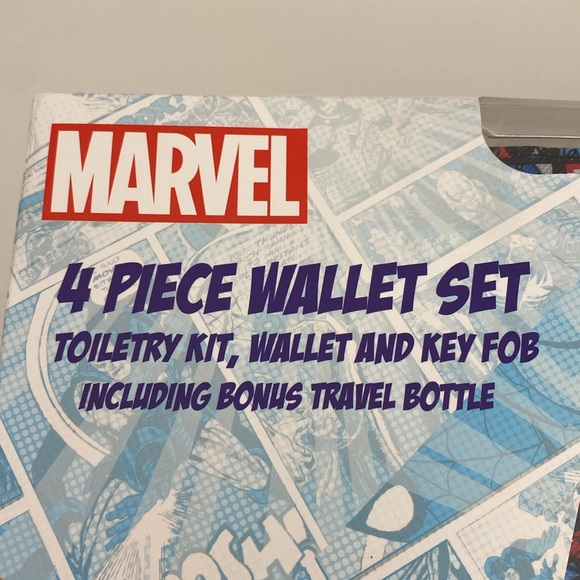 Marvel wallet, key fob, toiletry kit & travel bottle set NEW! 4 set - Picture 2 of 16